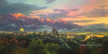 Paysage urbain de Salt Lake City of Lights Peinture à l'huile